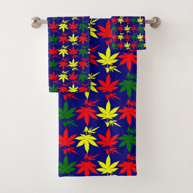Weed Leaves Designer Coloured Bath Towel Set (Insitu)