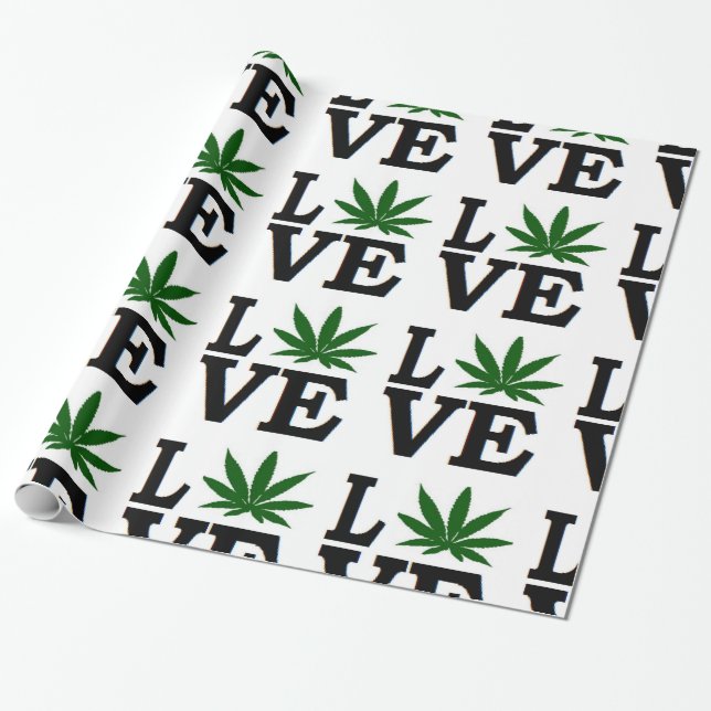 Weed Love Leaf Christmas xmas hanukkah Wrapping Paper (Unrolled)