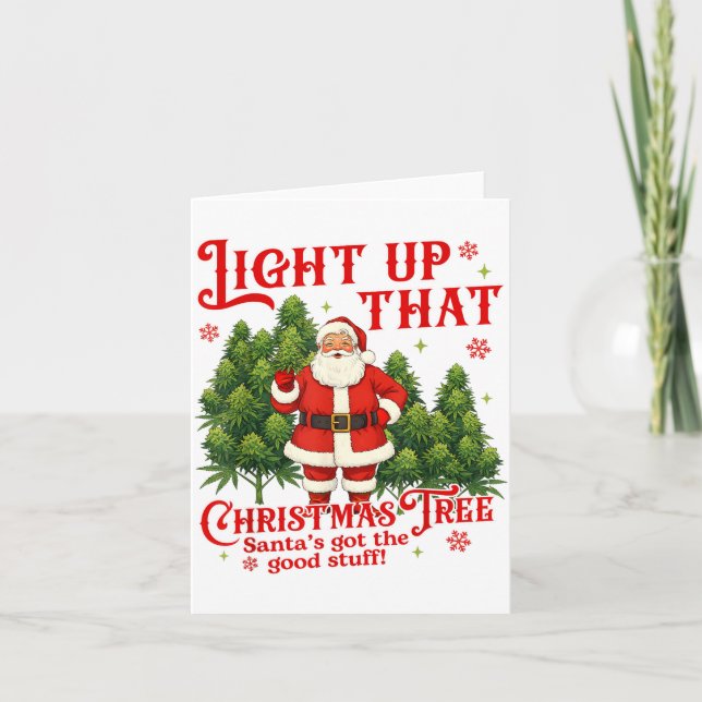 Weed Lover Smoking Light Up Christmas Tree  Card (Front)