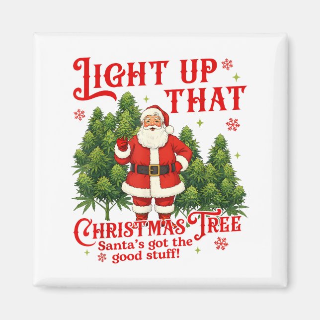 Weed Lover Smoking Light Up Christmas Tree  Magnet (Front)