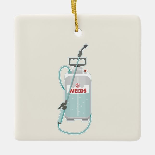 Weed spray garden maintenance ceramic ornament (Front)