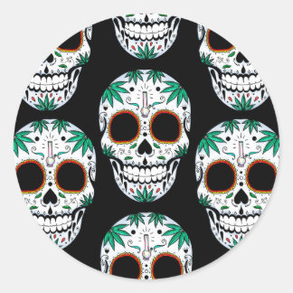 Weed sugarskull classic round sticker