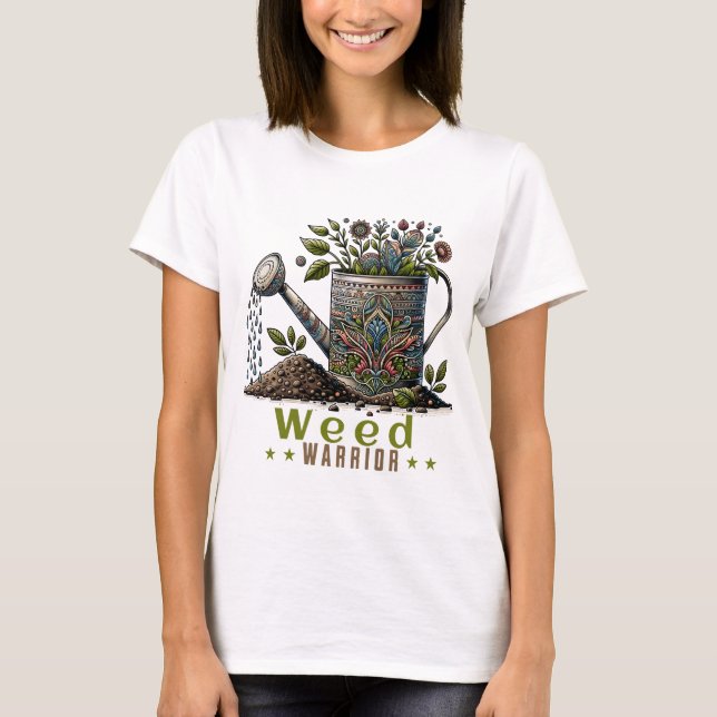 Weed Warrior White Gardening White T-Shirt (Front)