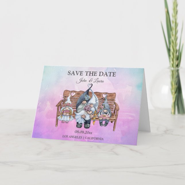 Weeding Invitaiton, Cute Gnomes Save The Date Card (Front)