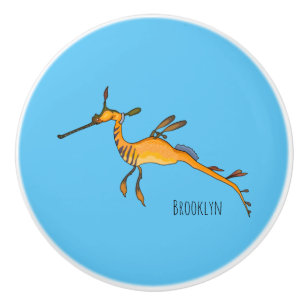 Weedy seadragon cartoon illustration ceramic knob