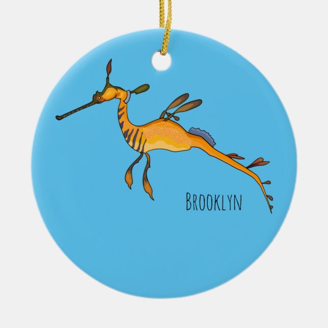 Weedy seadragon cartoon illustration  ceramic ornament (Front)