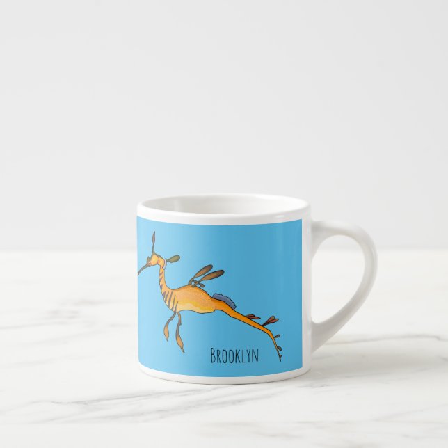 Weedy seadragon cartoon illustration  espresso cup (Right)