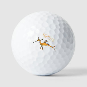 Weedy seadragon cartoon illustration golf balls