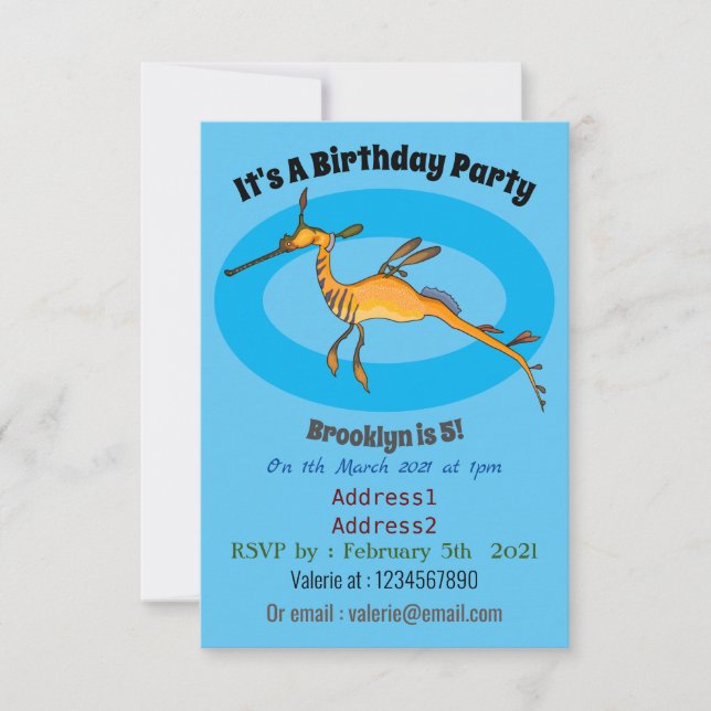 Weedy seadragon cartoon illustration  invitation (Front)