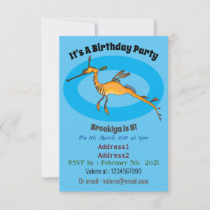 Weedy seadragon cartoon illustration invitation