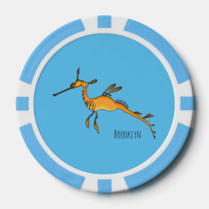 Weedy seadragon cartoon illustration poker chips