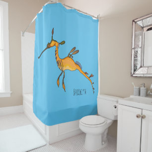 Weedy seadragon cartoon illustration shower curtain