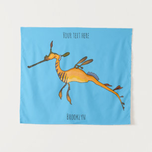 Weedy seadragon cartoon illustration tapestry
