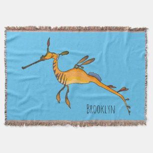 Weedy seadragon cartoon illustration  throw blanket