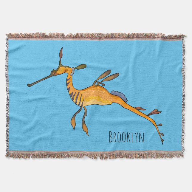 Weedy seadragon cartoon illustration  throw blanket (Front)