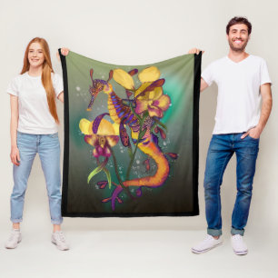 Weedy Seadragon with Orchids Fleece Blanket