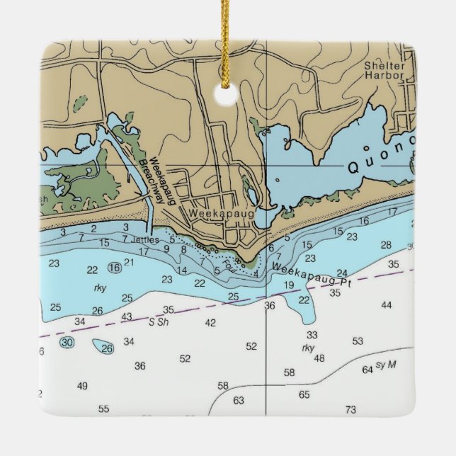 Weekapaug RI Chart Ceramic Ornament (Back)