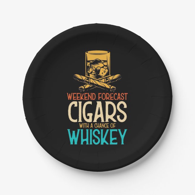 Weekend Cigars With A Chance Of Whiskey Paper Plate (Front)