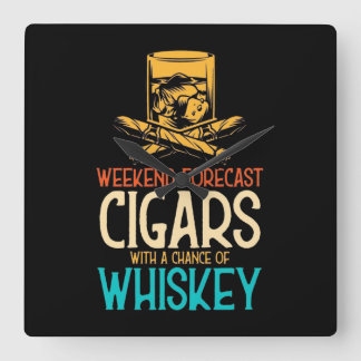 Weekend Cigars With A Chance Of Whiskey Square Wall Clock