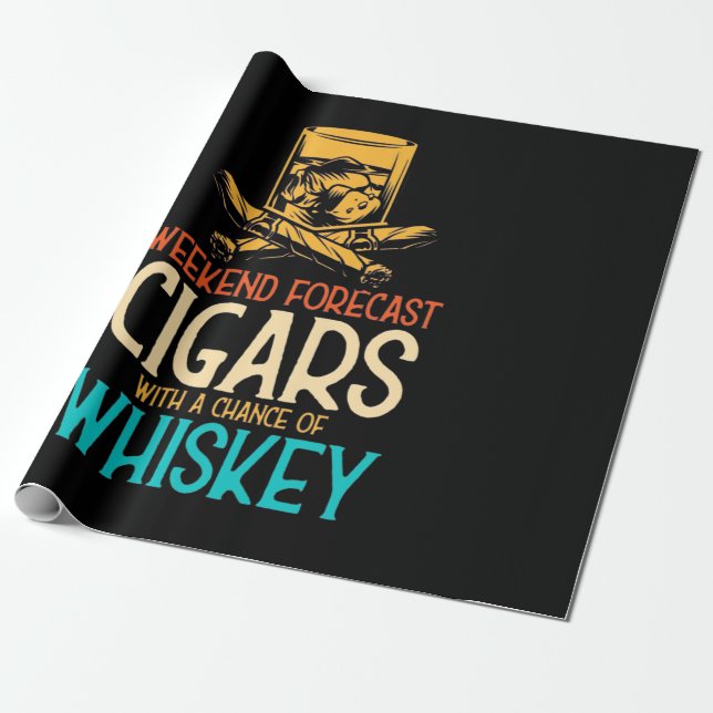 Weekend Cigars With A Chance Of Whiskey Wrapping Paper (Unrolled)