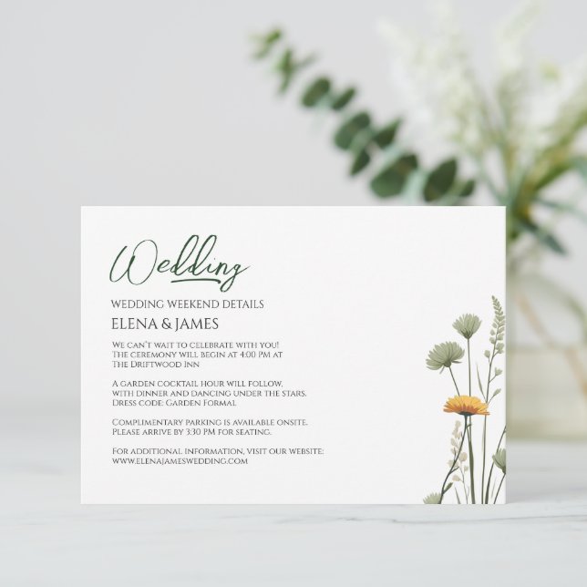 Weekend Details Wildflower Budget Micro Wedding Enclosure Card (Standing Front)