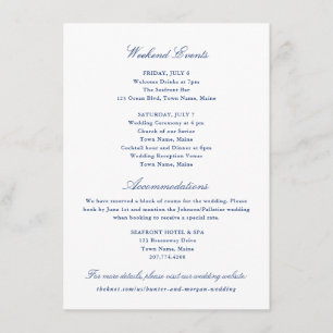 Weekend Events and Accommodations Insert Card 