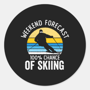 Weekend Forecast 100% Chance Of Skiing Vintage Sun Classic Round Sticker