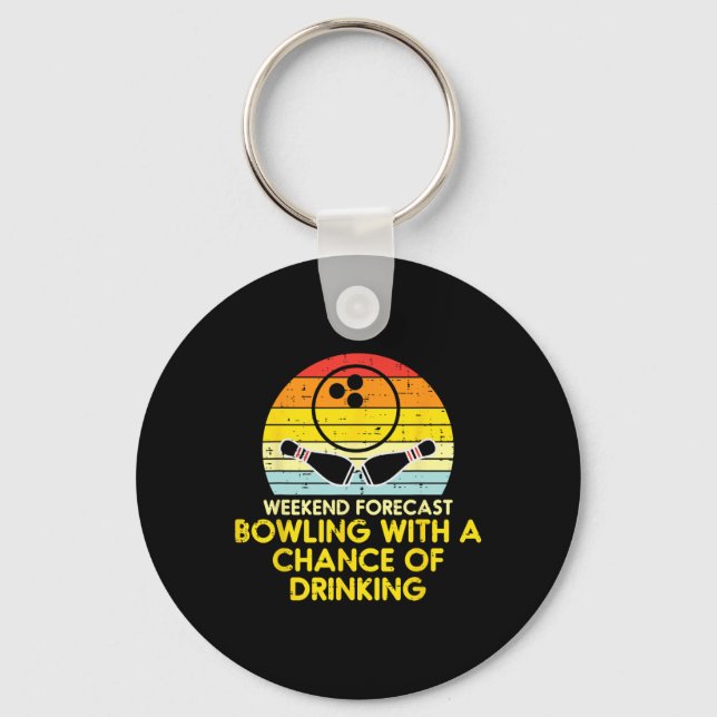 Weekend Forecast Bowling Sunset Retro Bowler Dad M Key Ring (Front)