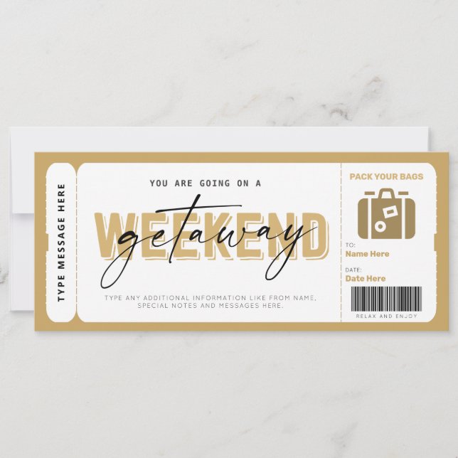 Weekend Getaway Gift Voucher Hotel Stay Ticket (Front)