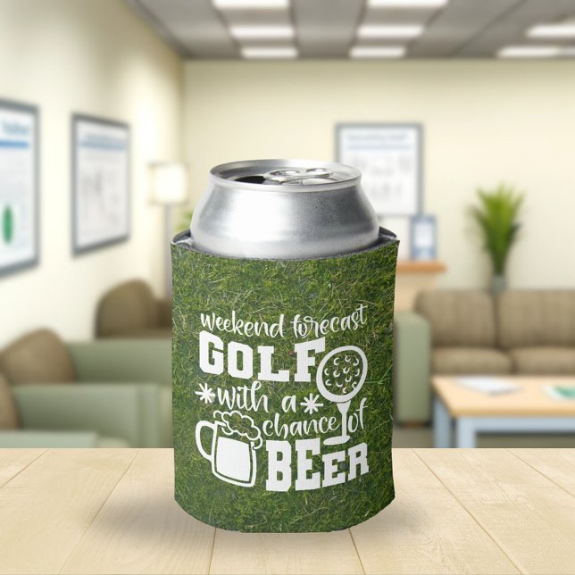 Weekend Golf Forecast Typography Can Cooler (Creator Uploaded)