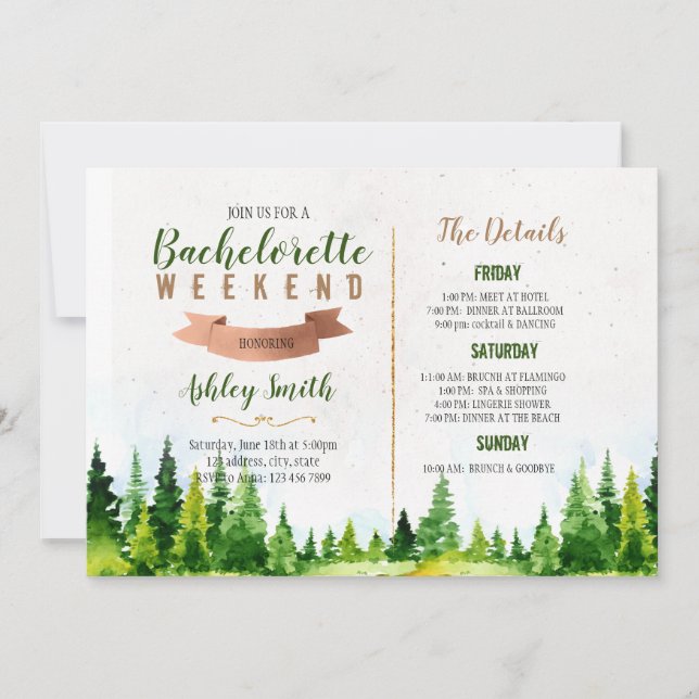 Weekend in the wood bachelorette invitation (Front)