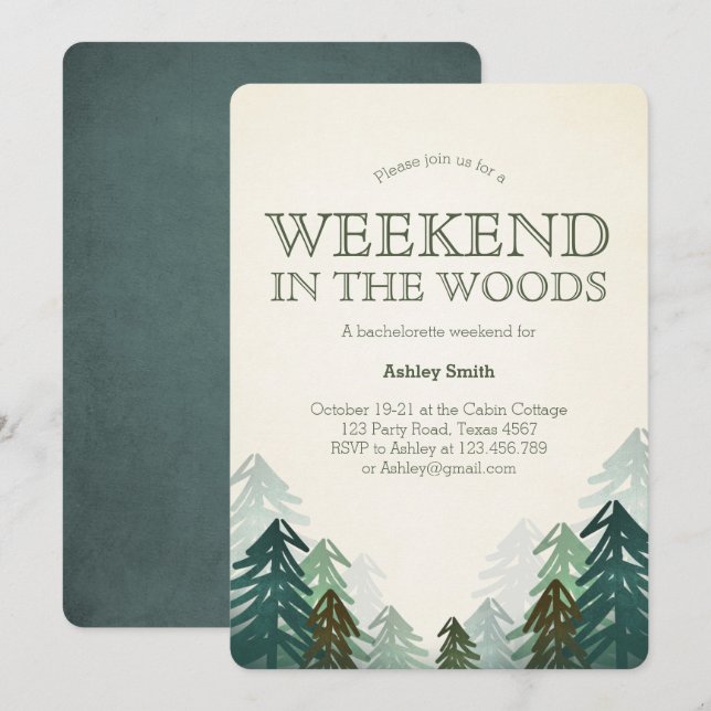 Weekend in the Woods Bachelorette Party Getaway Invitation (Front/Back)