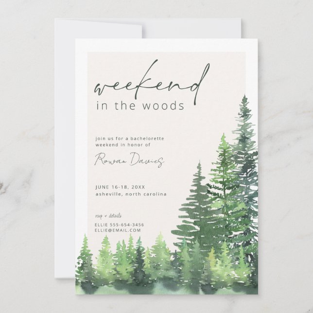 Weekend in the Woods Bachelorette Party Invitation (Front)