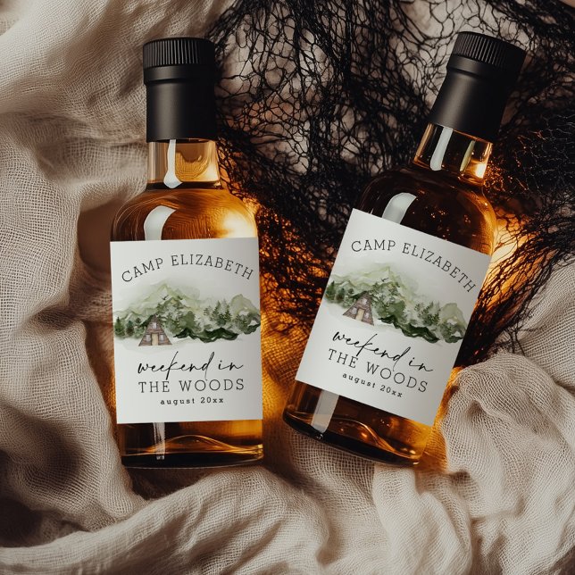 Weekend in the Woods Camping Bachelorette Liquor Bottle Label (Creator Uploaded)