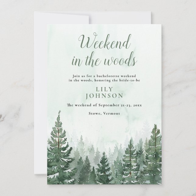 Weekend In The Woods Rustic Forest Bachelorette Invitation (Front)