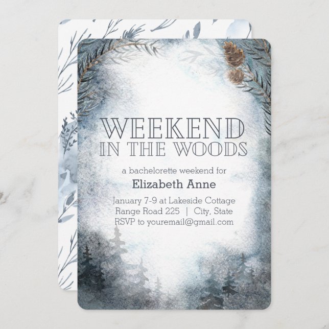 Weekend in the Woods | Winter Bachelorette Party Invitation (Front/Back)