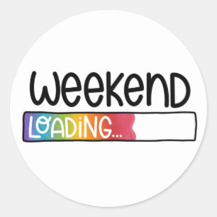 Weekend Loading Rainbow Bar Modern White Classic Round Sticker