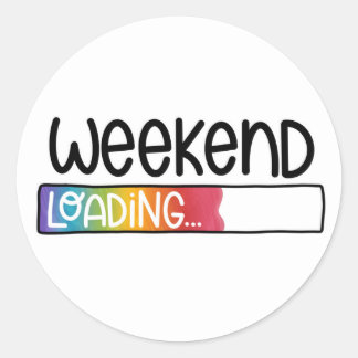 Weekend Loading Rainbow Bar Modern White Classic Round Sticker