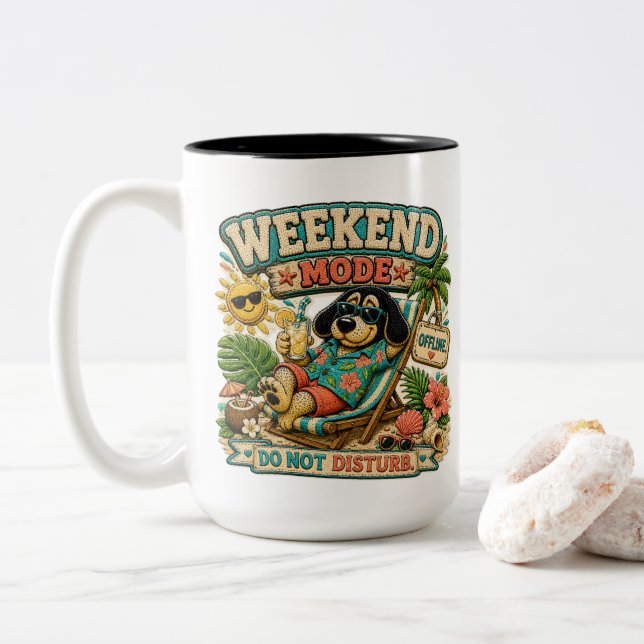 Weekend Mode Do Not Disturb Personalised Two-Tone Coffee Mug (With Donut)