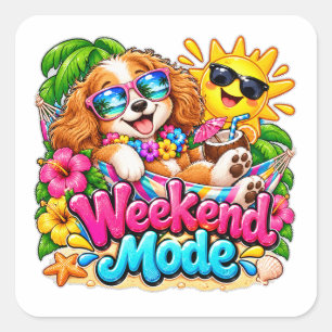 Weekend Mode Tropical Puppy Square Sticker