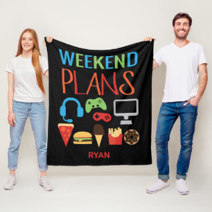 Weekend Plans Gamer Video Game Kids Personalised Fleece Blanket