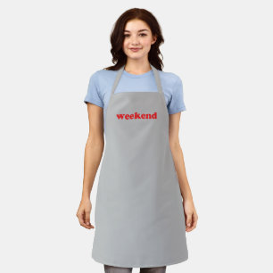 "Weekend" red letters grey Apron