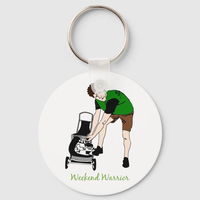 Weekend Warrior Funny Lawn mowing Cartoon Key Ring (Front)