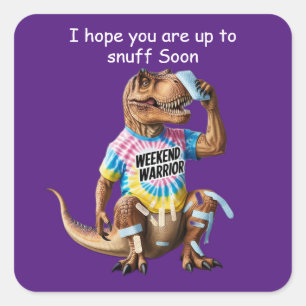 Weekend warrior T-rex with bandages and ice pack Square Sticker
