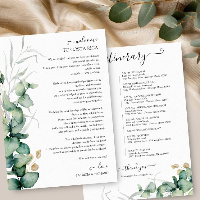 Weekend Wedding Itinerary Greenery Eucalyptus Invitation (Creator Uploaded)