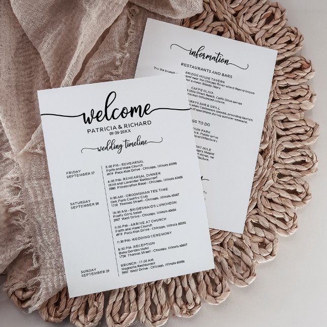 Weekend Wedding Schedule Elegant Calligraphy Invitation (Creator Uploaded)