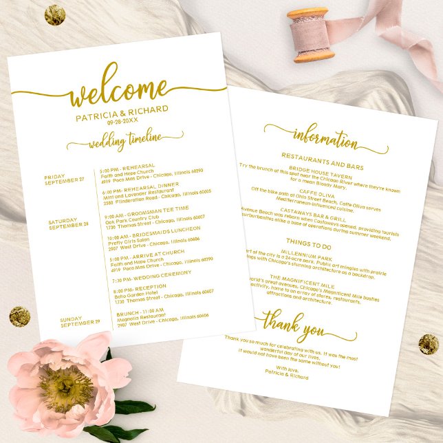 Weekend Wedding Schedule Elegant Gold Calligraphy Invitation (Creator Uploaded)