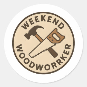 Weekend Woodworker Carpentry Tools Badge Classic Round Sticker