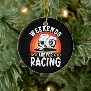 Weekends Are For Racing Funny Dirt Bike Art Engine Ceramic Ornament