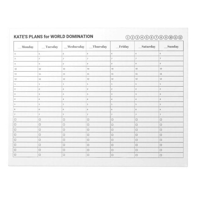 Weekly Appointment Schedule with Tasks  Notepad (Front)
